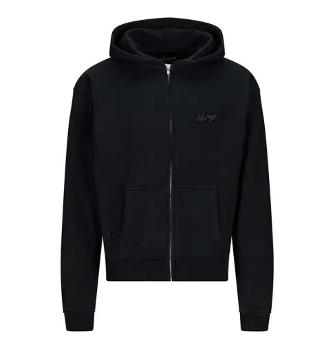 NOFS Black Embroidery Zipper Hoodie