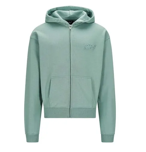 NOFS Mint Green Embroidery Zipper Hoodie