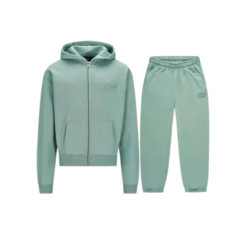 NOFS Mint Green Logo Embroidered Zip-Up Tracksuit
