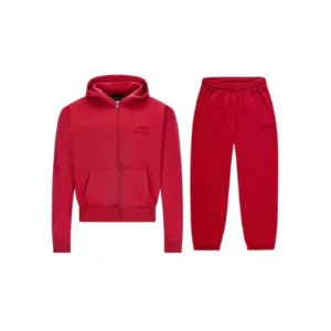 NOFS Red Logo Embroidered Zip-Up Tracksuit