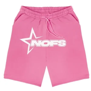 Pink Unisex Noneofus Shorts with white NOFS logo