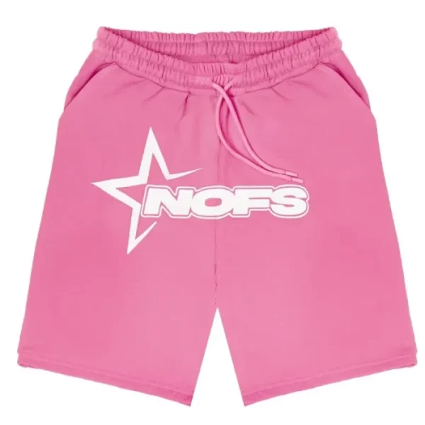 Pink Unisex Noneofus Shorts with white NOFS logo
